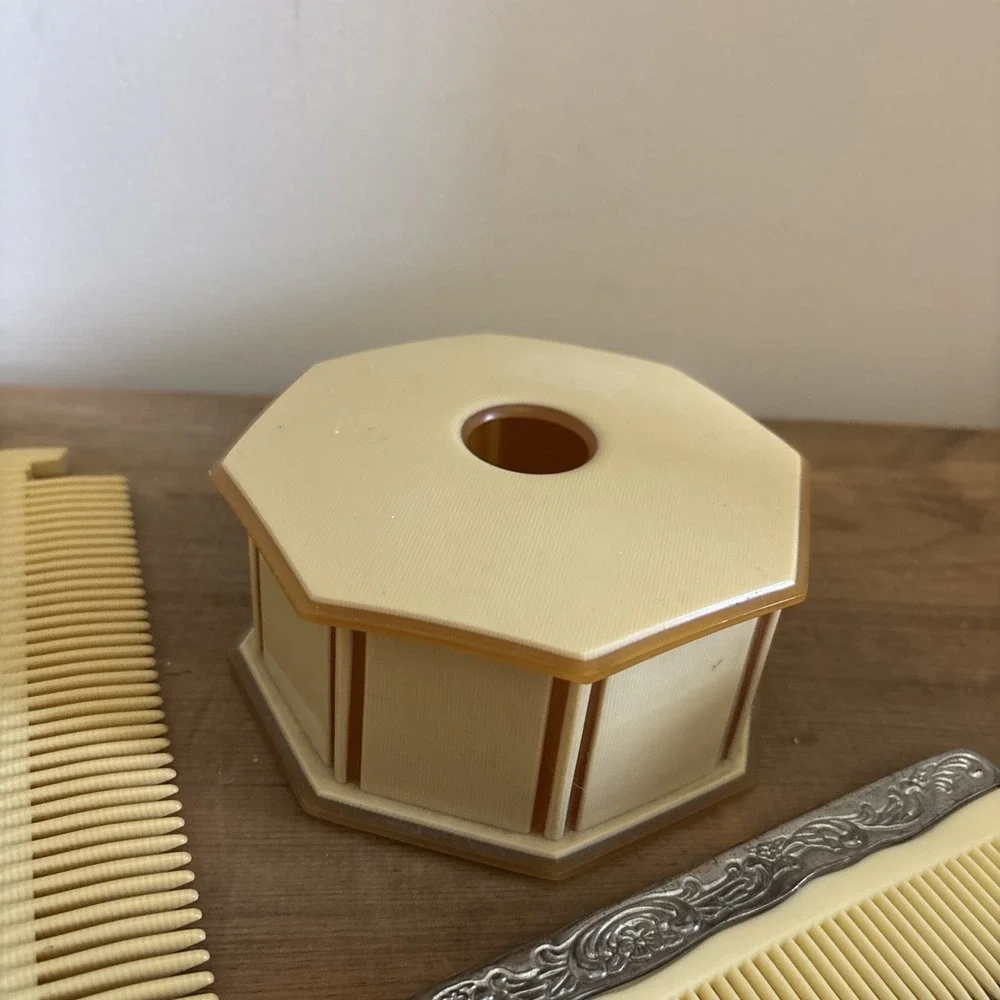 Vintage octagonal celluloid vanity Set